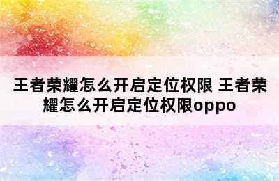 王者荣耀怎么开启定位权限 王者荣耀怎么开启定位权限oppo